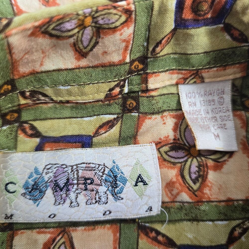 Campia Moda Shirt Men's M Green Tan Geometric Print Button Down Short Sleeve - Picture 3 of 14